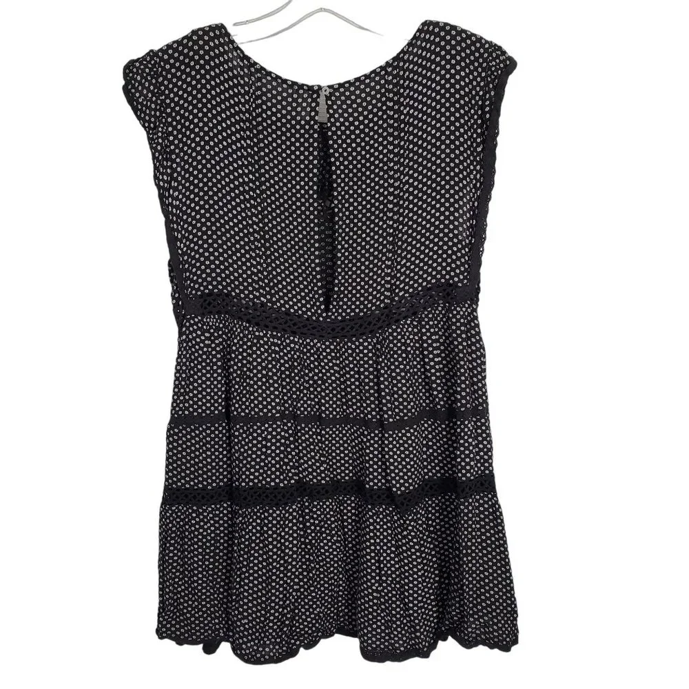 Free People Size S Dress Retro Kitty Micro-floral Tiered Lace Trim Mini A-Line - Picture 3 of 9